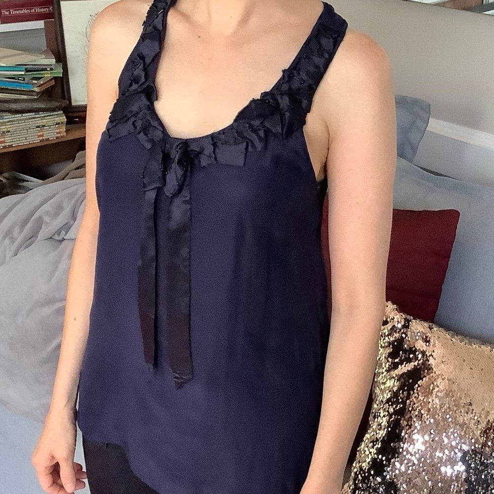 Banana Republic Silk Beaded Navy Blue Top NWOT